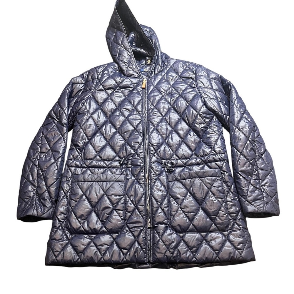 Polo Golf Ralph Lauren Quilted Jacket Womens Medium‎ Navy Blue Hooded Full Zip